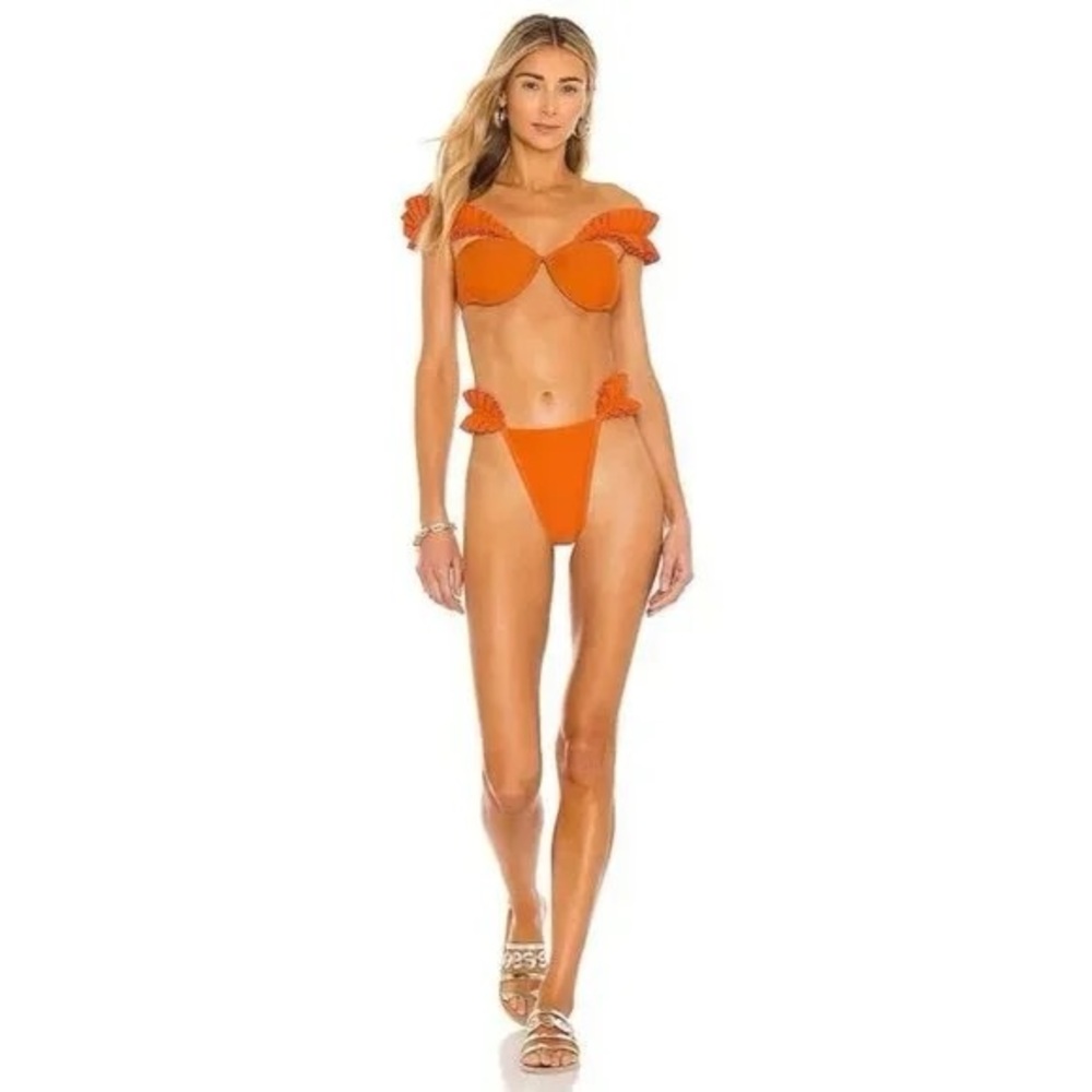 NWT Andrea Iyamah Orange Bikini with Ruffle Accents